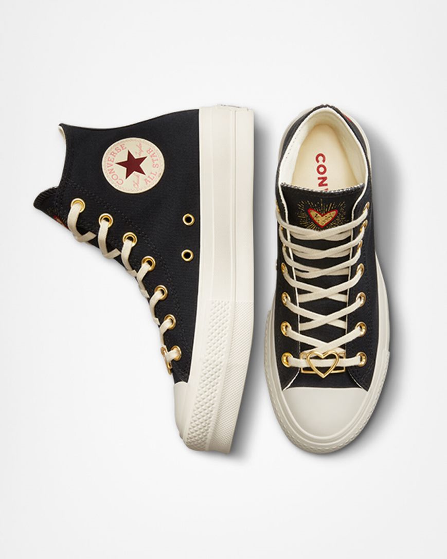 Sapatos Plataforma Converse Chuck Taylor All Star Lift Hearts Cano Alto Feminino Pretas Vermelhas Escuro | PT C01730T